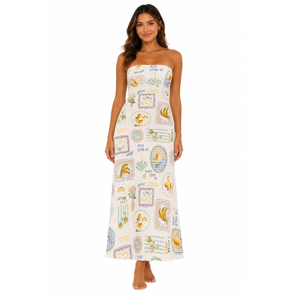 Anthropologie Paper Heart Strapless Dress Womens L White Lemon Linen Blend Italy